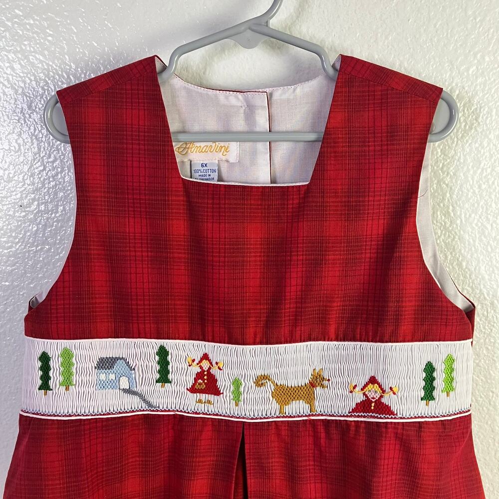 Anavini Size 6x Smocked Dress Plaid Red Riding Hood - Picture 2 of 4